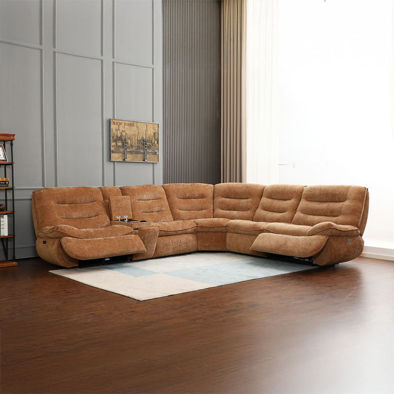 Emmy - Power Motion Sectional Sofa - Orange Chenille - R&R Furniture Gallery (Fountain Valley, CA)