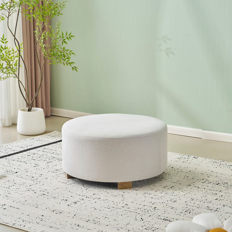 Round Ottoman, Minimalist Footstool - White - R&R Furniture Gallery (Fountain Valley, CA)