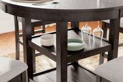 Signature Design by Ashley Langwest 5-piece brown dining room counter table set with matching chairs, wood finish, and modern style.