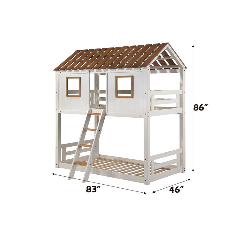 Inara - Twin Over Twin Bunk Bed - White & Rustic Oak - R&R Furniture Gallery (Fountain Valley, CA)