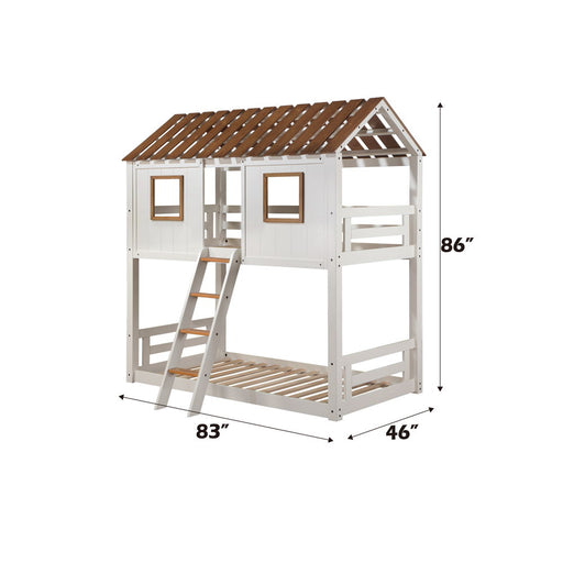 Inara - Twin Over Twin Bunk Bed - White & Rustic Oak - R&R Furniture Gallery (Fountain Valley, CA)