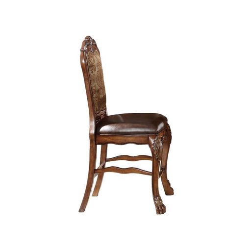 Dresden - Counter Height Chair (Set of 2) - Vintage Synthetic Leather Seat & Floral Fabric Back & Cherry Oak - R&R Furniture Gallery (Fountain Valley, CA)