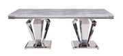 Satinka - Dining Table - Light Gray Printed Faux Marble Top & Mirrored Silver - R&R Furniture Gallery (Fountain Valley, CA)