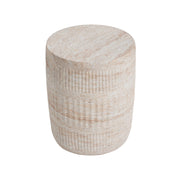 Beige Noble House concrete side table with travertine top, suitable for outdoor and indoor use, showcasing modern and lightweight design.