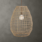 Uttermost Cross-Weave 1 Light Beige Pendant Lighting hanging fixture with woven design and modern style.