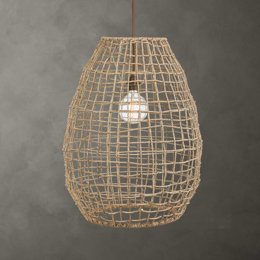Uttermost Cross-Weave 1 Light Beige Pendant Lighting hanging fixture with woven design and modern style.