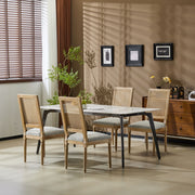French Country Dining Chair With Rectangular Cane Backrest And Smooth Upholstered Seating - R&R Furniture Gallery (Fountain Valley, CA)