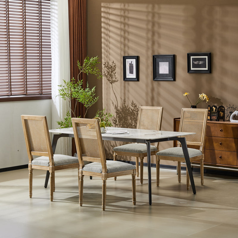 French Country Dining Chair With Rectangular Cane Backrest And Smooth Upholstered Seating - R&R Furniture Gallery (Fountain Valley, CA)