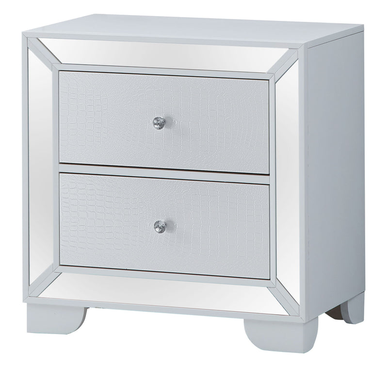Contemporary silver champagne particle board accent nightstand by Glory Furniture with clean, modern design.