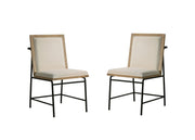 Bowen - Round Dining Table With Cream Color Upholstered Chairs (Set of 5) - Oak Finish - R&R Furniture Gallery (Fountain Valley, CA)