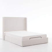 Caron - Queen Size Upholstered Wingback Bed With Adjustable Base Bundle Set - Ivory - R&R Furniture Gallery (Fountain Valley, CA)