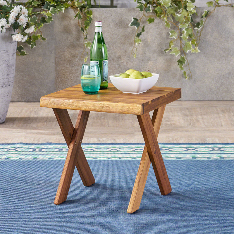 Passion - Outdoor Side Table With Cross Base And Slatted Top - Teak - R&R Furniture Gallery (Fountain Valley, CA)