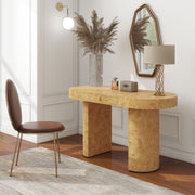 Jennifer Taylor Home Jesse single drawer oval computer desk with sleek wood finish and modern design, shown from a front angle.