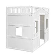 DreamHaus house loft bed with ladder, featuring a cozy sleeping area and sturdy wooden frame in a modern bedroom setting.