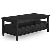 Handcrafted Warm Shaker coffee table by Simpli-Home featuring a wooden tabletop and sturdy legs in a warm finish.