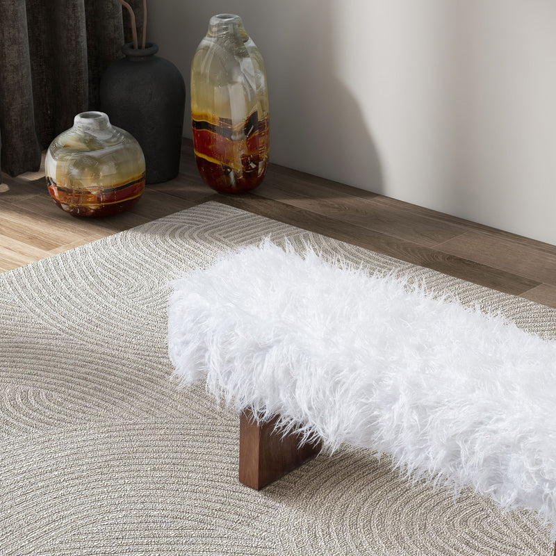 Henley - Fur Bench - White Khaki - R&R Furniture Gallery (Fountain Valley, CA)