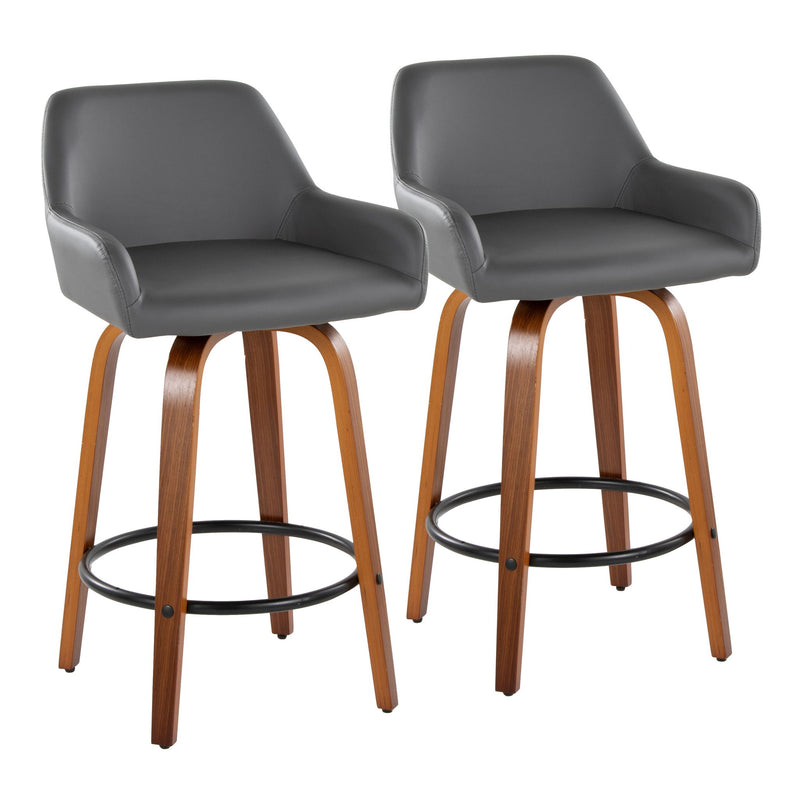 Lumi Source Daniella contemporary fixed height counter stool set with swivel, round footrest, modern design, two stools included.