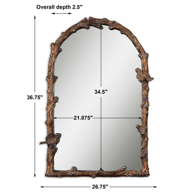 Uttermost Paza Arch Mirror in antique gold finish, wall mirror with a stylish curved design and decorative frame.