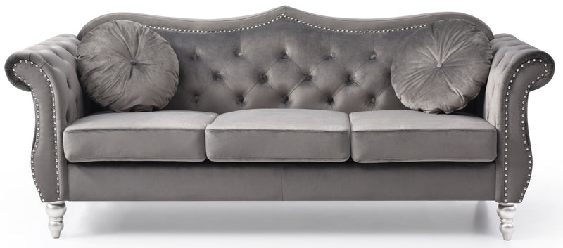 Glory Furniture Hollywood stationary sofa with plush cushions and modern design, shown in a stylish living room setting.