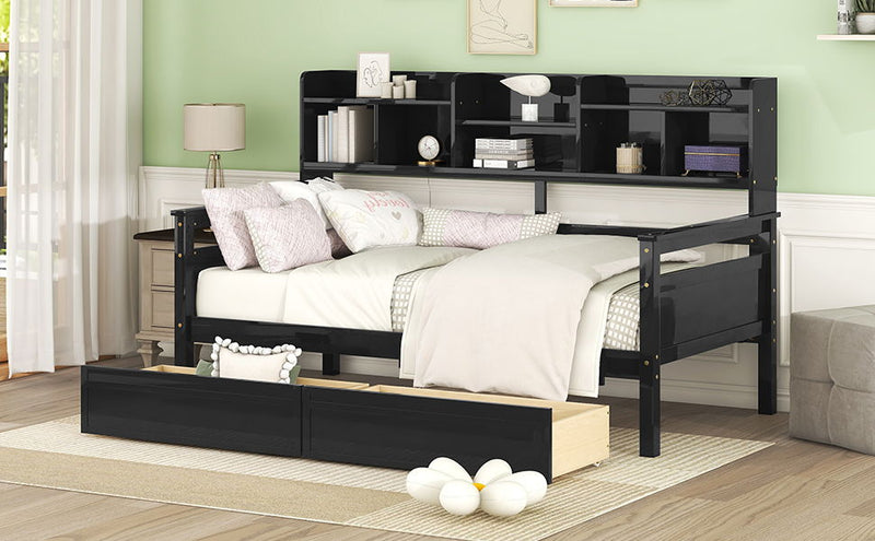 Daybed, Slat Support, With Bedside Shelves And 2 Drawers - R&R Furniture Gallery (Fountain Valley, CA)