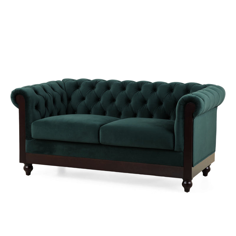 Chesterfield Loveseat Sofa, 2 Person Rolled Arm Upholstered Couch - R&R Furniture Gallery (Fountain Valley, CA)