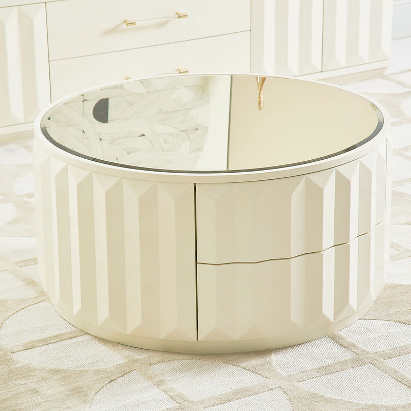 Facino - Round Storage Coffee Table - White Birch - R&R Furniture Gallery (Fountain Valley, CA)