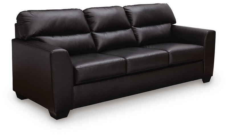 Midnight Queen Sofa Sleeper by Signature Design Ashley featuring plush fabric, plush cushions, and a fold-out sleeper bed in a modern style.