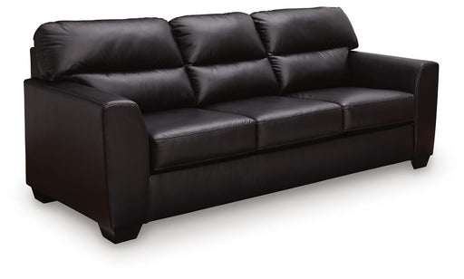 Midnight-colored Glennbre stationary sofa by Signature Design by Ashley®, featuring plush cushions and wide armrests.