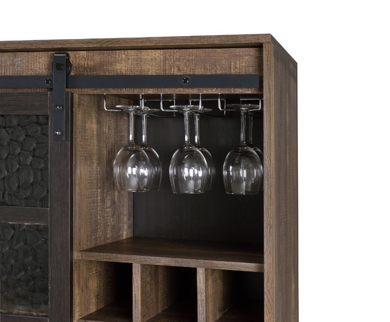 Treju - Wine Cabinet - Obscure Glass, Rustic Oak & Black - R&R Furniture Gallery (Fountain Valley, CA)