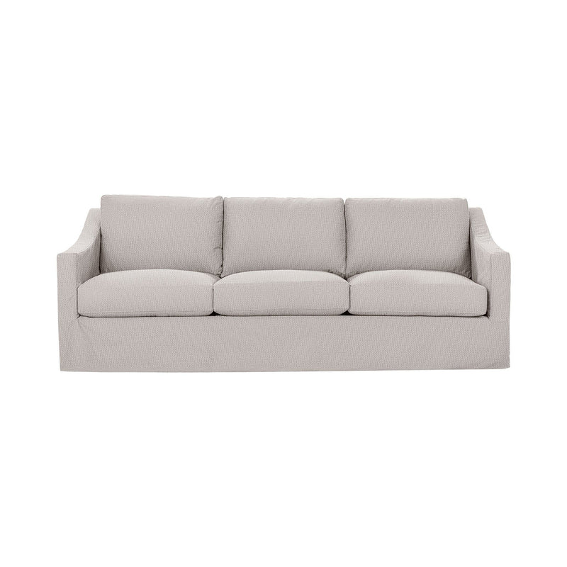 Classic Home Kipton upholstered stationary sofa with plush fabric and tufted back, stylishly displayed in a modern living room setting.