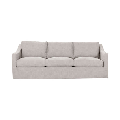 Classic Home Kipton upholstered stationary sofa with plush fabric and tufted back, stylishly displayed in a modern living room setting.
