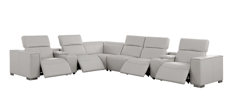 1208 - 8 Piece L Shaped Leather Sectional With 4 Power Recliners & Power Headrests