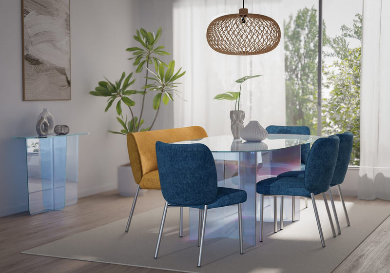 Fomo Chenille-upholstered Stainless Steel Base Dining Chair in Azure