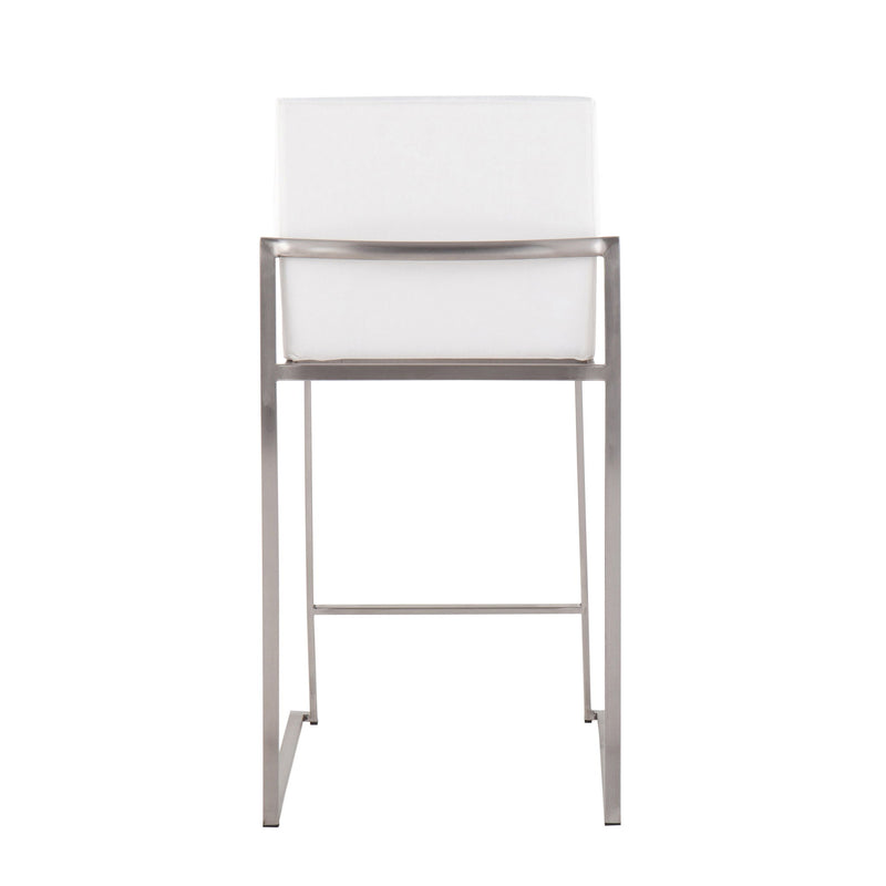 Lumi Source Fuji high back counter stool with contemporary design, wooden finish, and metal footrest, set against a minimalist background.