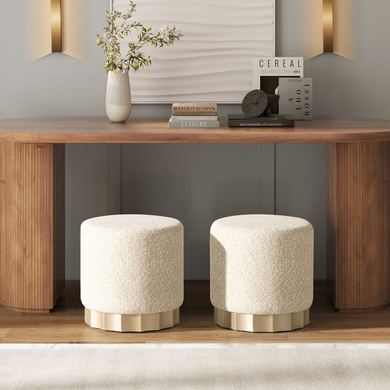 Hampton - Round Upholstered Ottoman With Scalloped Base - Speckled Egg Beige - R&R Furniture Gallery (Fountain Valley, CA)