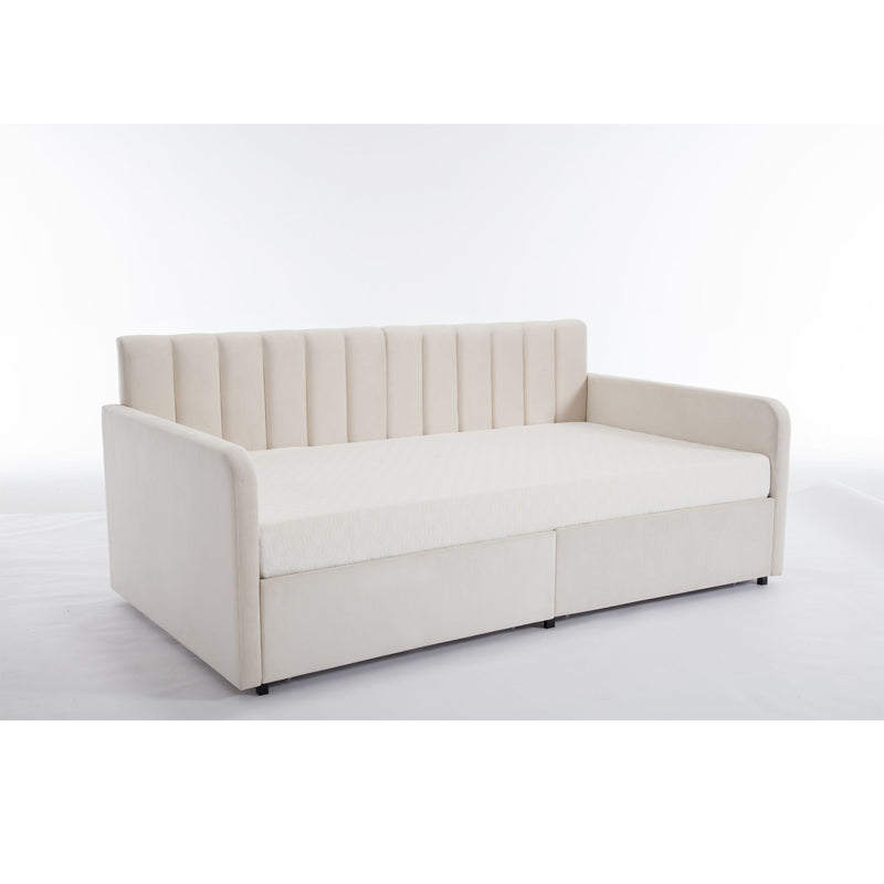 Flora - Upholstered Daybed With 2 Drawers Ribbed Tufted Backrest in Lavish Modern Design - R&R Furniture Gallery (Fountain Valley, CA)