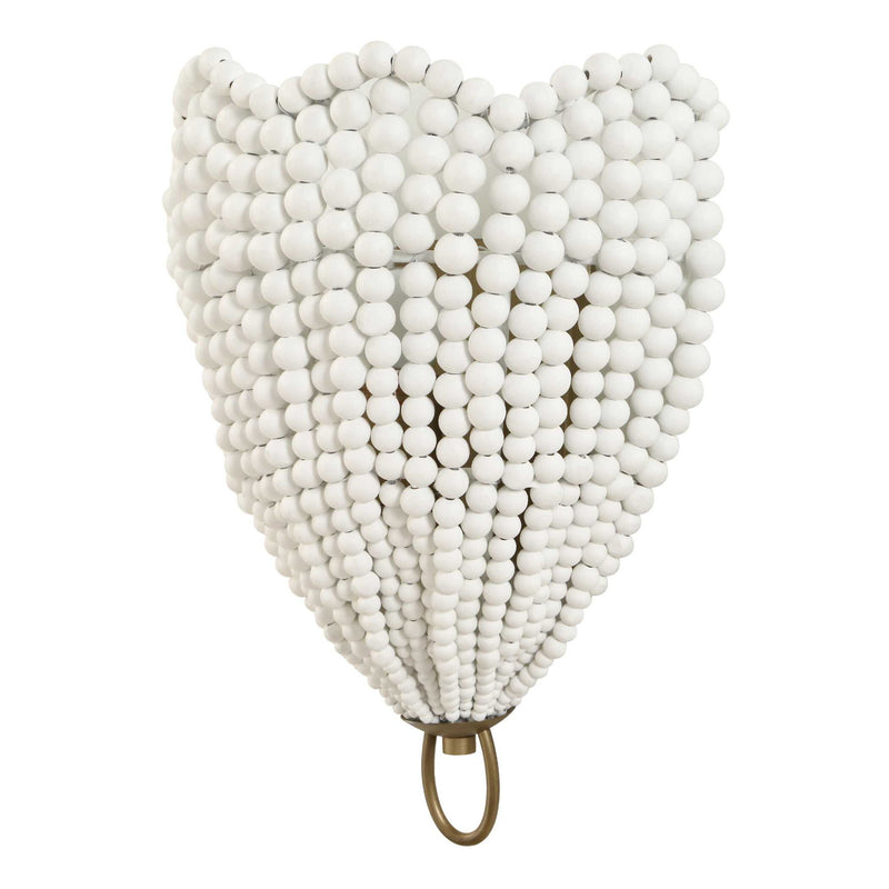 Uttermost Biddeford gold and white beaded sconce with one light, elegant wall-mounted lighting fixture with beaded detailing.