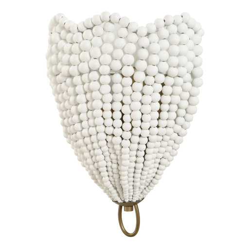 Uttermost Biddeford gold and white beaded sconce with one light, elegant wall-mounted lighting fixture with beaded detailing.