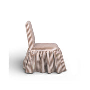 Gertrude striped linen side dining chair by TOV Furniture with wooden legs and a modern, upholstered design.