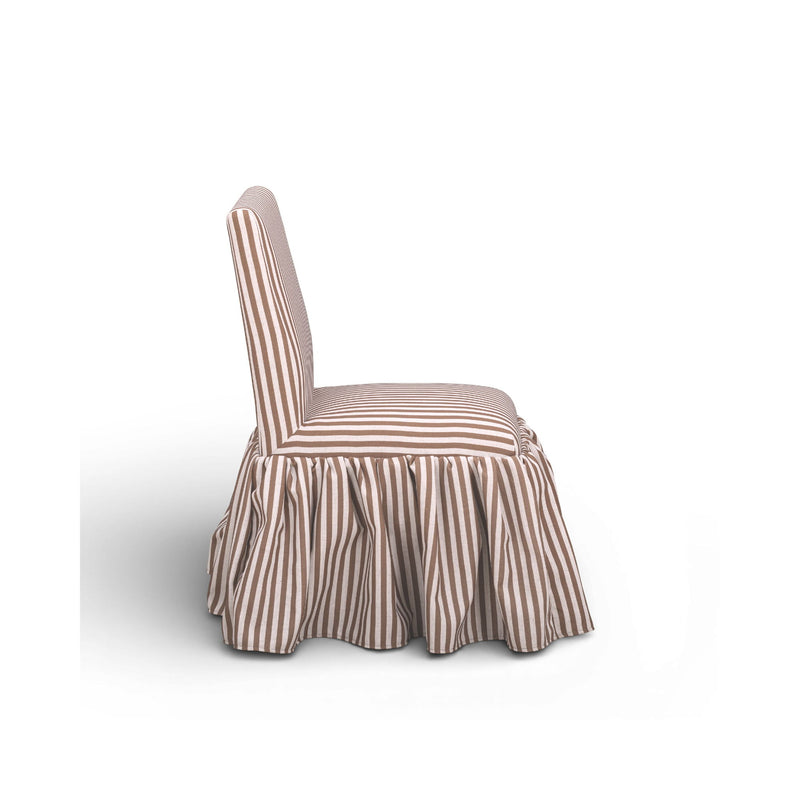 Gertrude striped linen side dining chair by TOV Furniture with wooden legs and a modern, upholstered design.