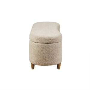JLA Bailey flip top taupe storage bench with cushioned seat and wooden base, ideal for entryways or living rooms.