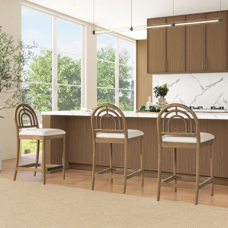 Leon - Arched Back & Upholstered Counter Stool (Set of 2) - Ivory White - R&R Furniture Gallery (Fountain Valley, CA)