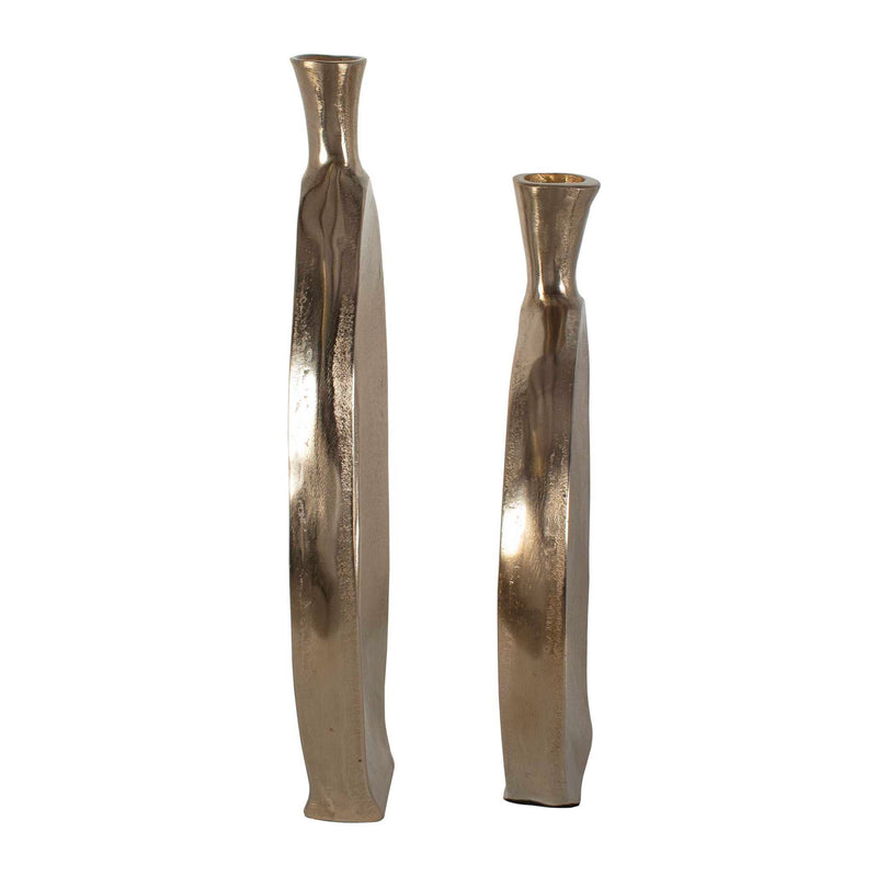 Set of two Uttermost Kyler textured bronze vases with a modern, sculptural design, perfect for stylish home decor.