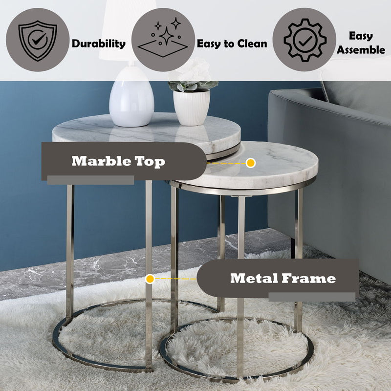 Zaidee - Nesting Table Set - Marble Top & Nickel - R&R Furniture Gallery (Fountain Valley, CA)