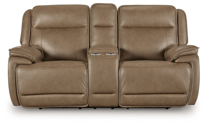 Glencroft - Power Reclining Loveseat With Console / Adjustable Headrest - Sahara - R&R Furniture Gallery (Fountain Valley, CA)