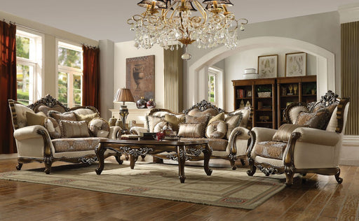 Latisha - Sofa With 8 Pillows (Same Lv01576) - Tan, Pattern Fabric & Antique Oak - R&R Furniture Gallery (Fountain Valley, CA)