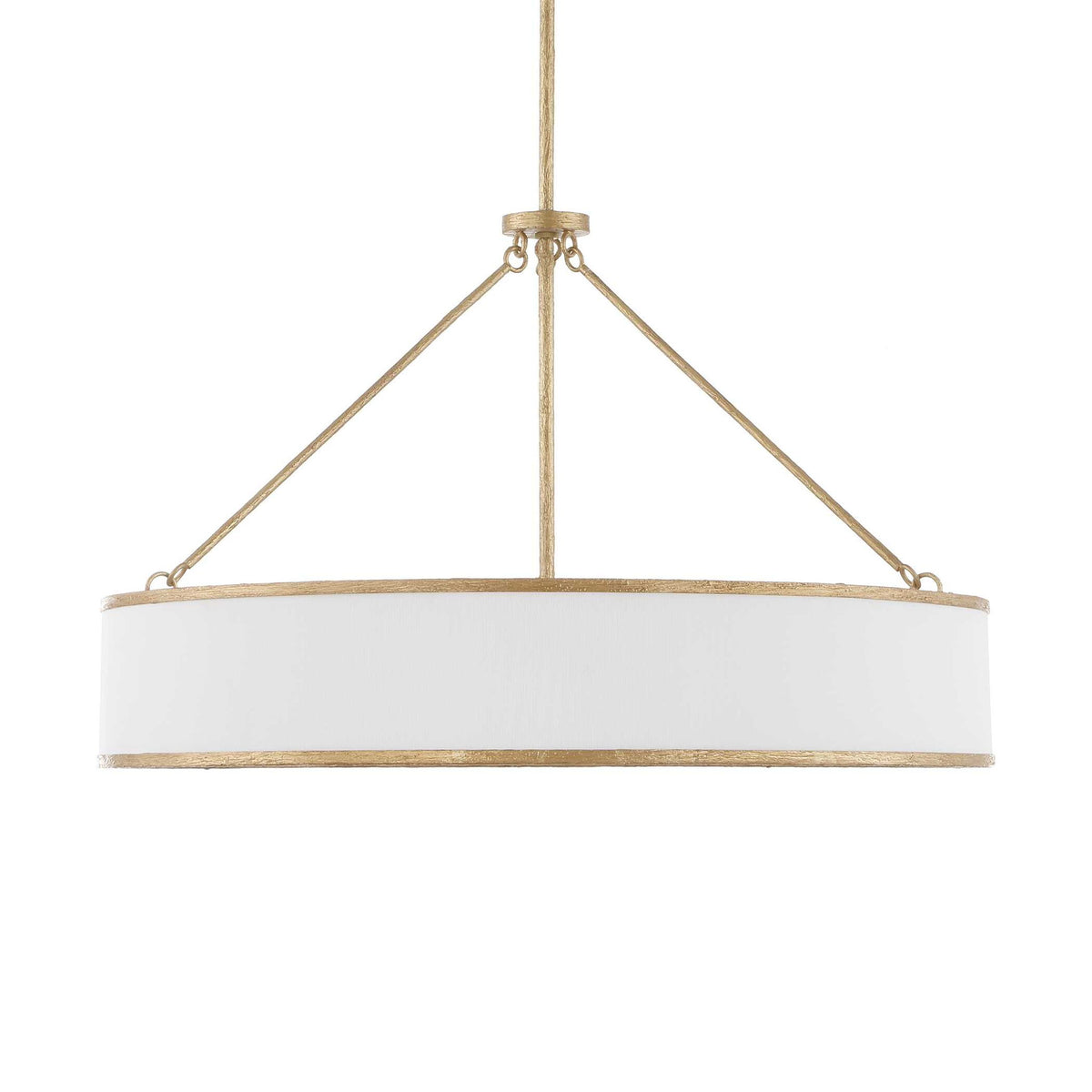 Uttermost Algiers 8-light gold and white drum pendant lighting fixture hanging from ceiling with modern design.