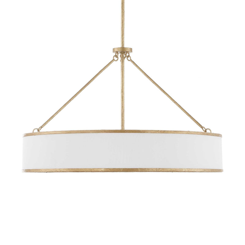 Uttermost Algiers 8-light gold and white drum pendant lighting fixture hanging from ceiling with modern design.