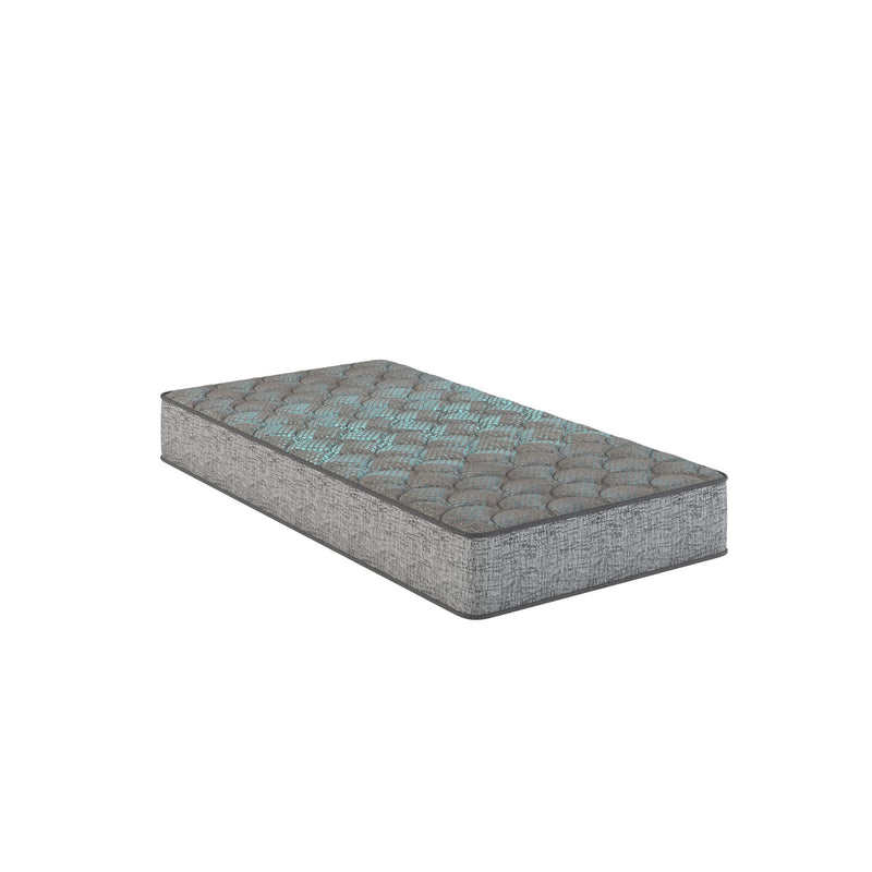 Restonic Comfort Care 9-inch two-sided foam core hybrid mattress with medium comfort, shown with fabric cover and plush surface.