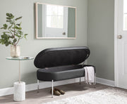 Lumi Source Chloe contemporary glam storage bench with plush upholstered seat and sleek design, perfect for living room decor.
